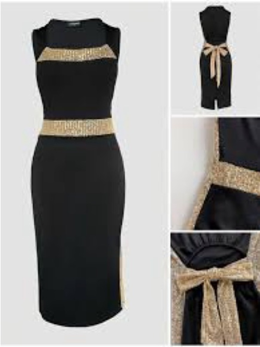 Black Dress with Gold Trim - Elegant Sleeveless Sheath